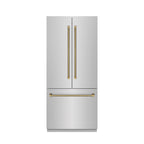 ZLINE 36 in. French Door Built-In Bottom Freezer Refrigerator 19.6 Cu. Ft. with Water Dispenser, Ice Maker, Stainless Steel Interior, Polished Gold Helix Handles (SRBIVZ-30436KG)
