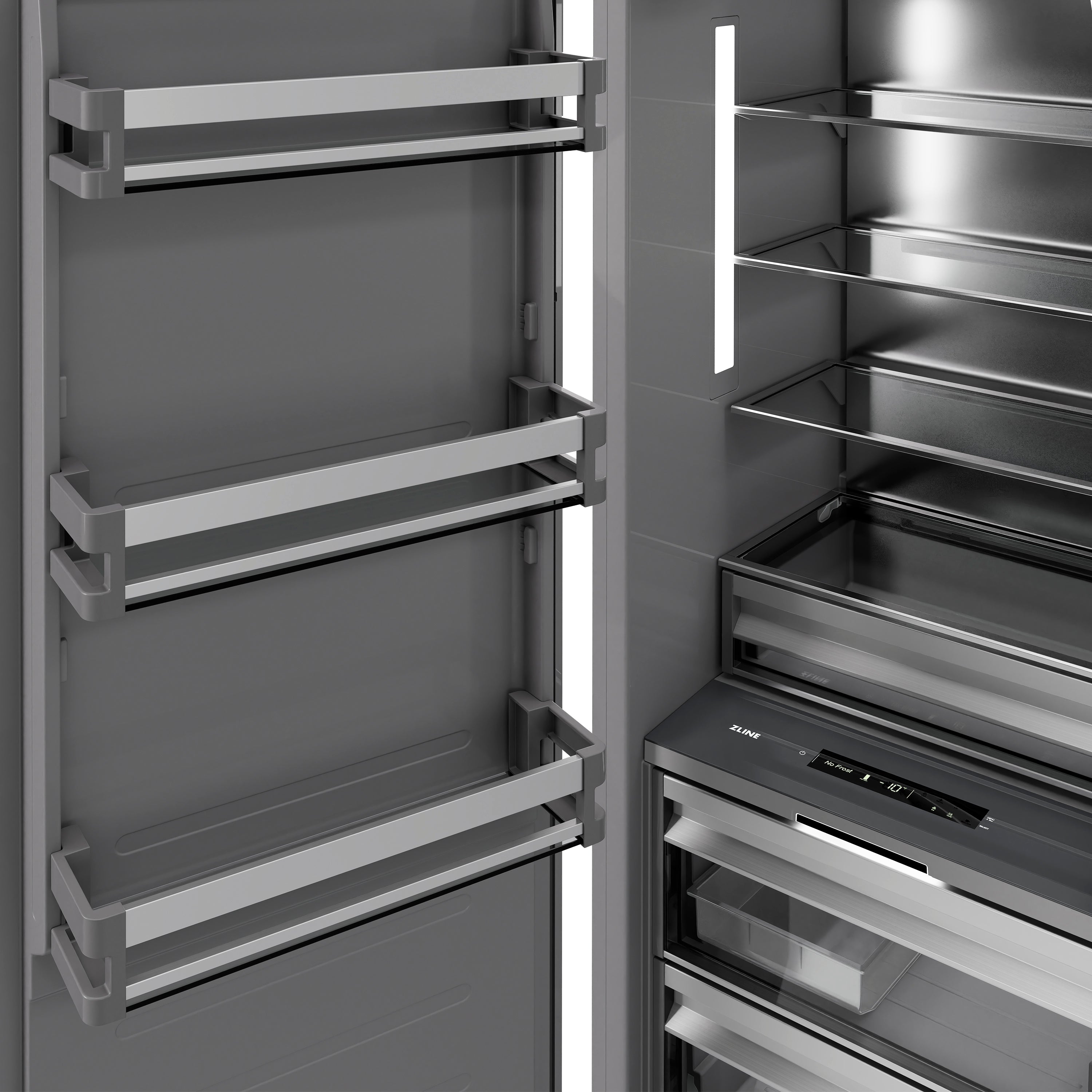 ZLINE Autograph 18" 8.6 cu. ft. Left Hinge Column Freezer in White Matte with Graphite Gray Interior and Champagne Bronze Accents, RCFVLZ-WM-18-CB