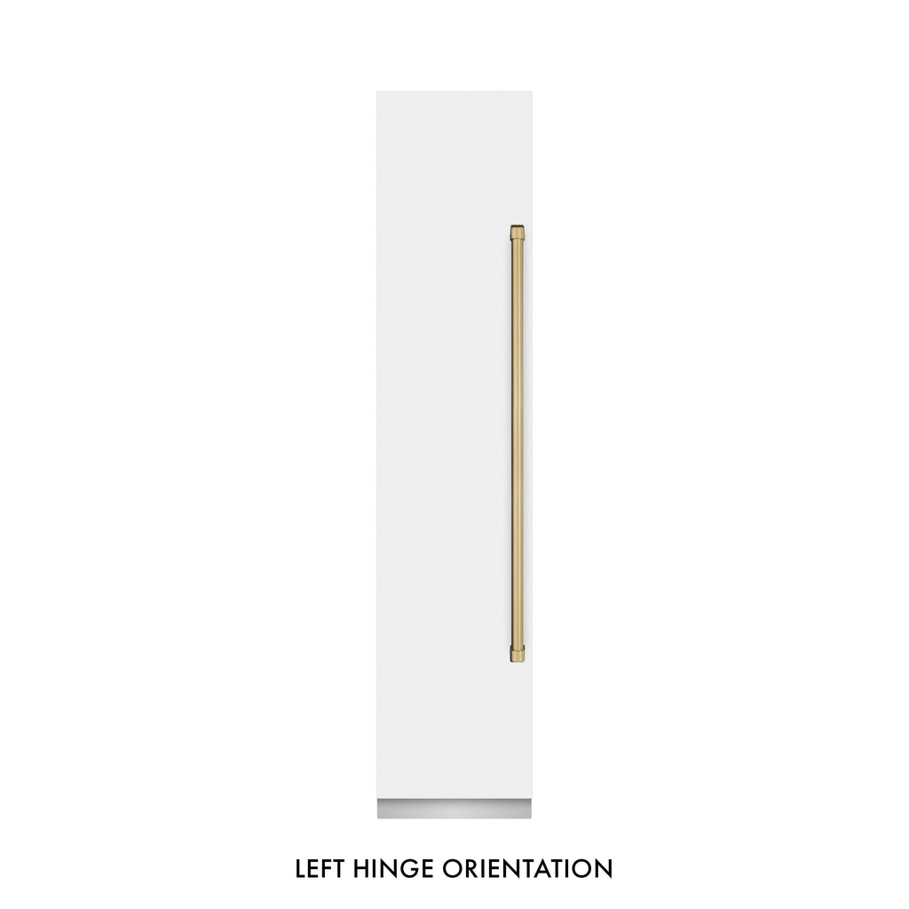 ZLINE Autograph 18" 8.6 cu. ft. Left Hinge Column Freezer in White Matte with Graphite Gray Interior and Champagne Bronze Accents, RCFVLZ-WM-18-CB