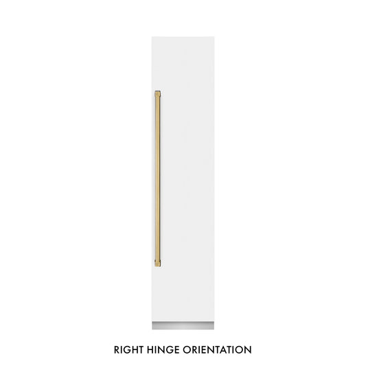 ZLINE Autograph 18" 8.6 cu. ft. Right Hinge Column Freezer in White Matte with Graphite Gray Interior and Polished Gold Accents, RCFVRZ-WM-18-G