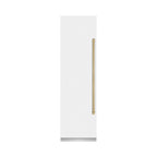 ZLINE Autograph 24" 12.4 cu. ft. Column Freezer in White Matte with Graphite Gray Interior and Champagne Bronze Accents, RCFVZ-WM-24-CB
