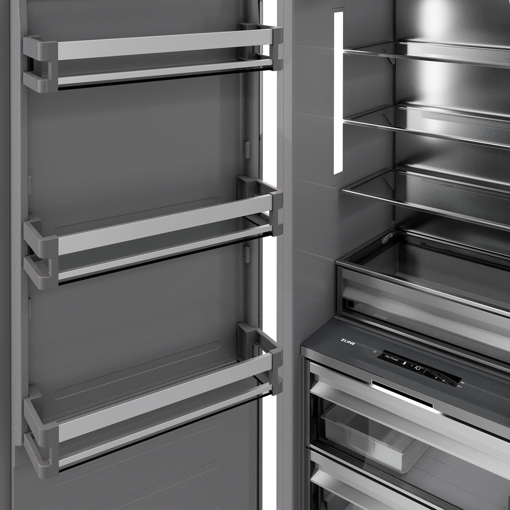 ZLINE Autograph 24" 12.4 cu. ft. Column Freezer in White Matte with Graphite Gray Interior and Polished Gold Accents, RCFVZ-WM-24-G