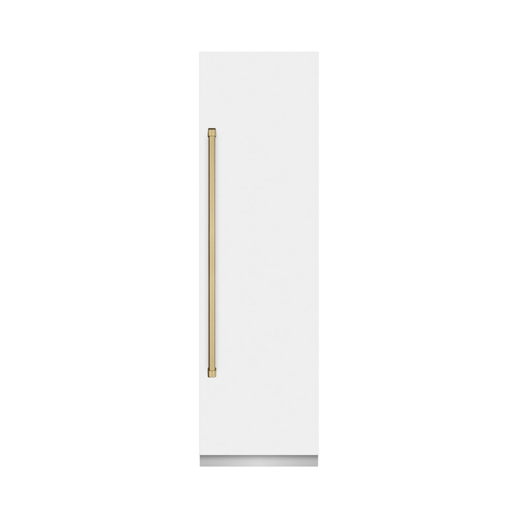 ZLINE 24 in. Column Refrigerator 12.5 cu. ft. White Matte Champagne Bronze Accents Graphite Gray Interior (RCRVZ-WM-24-CB)