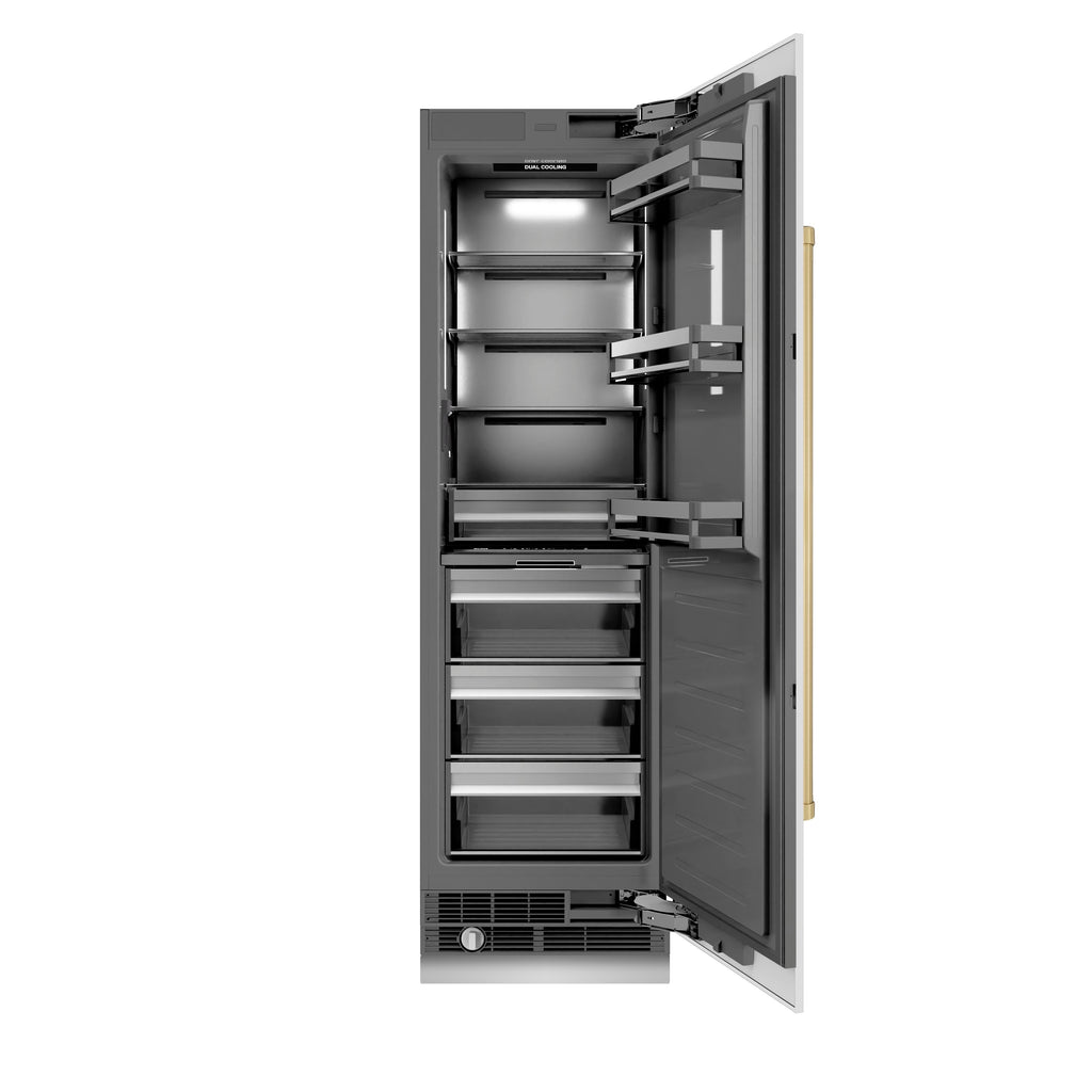 ZLINE 24 in. Column Refrigerator 12.5 cu. ft. White Matte Champagne Bronze Accents Graphite Gray Interior (RCRVZ-WM-24-CB)