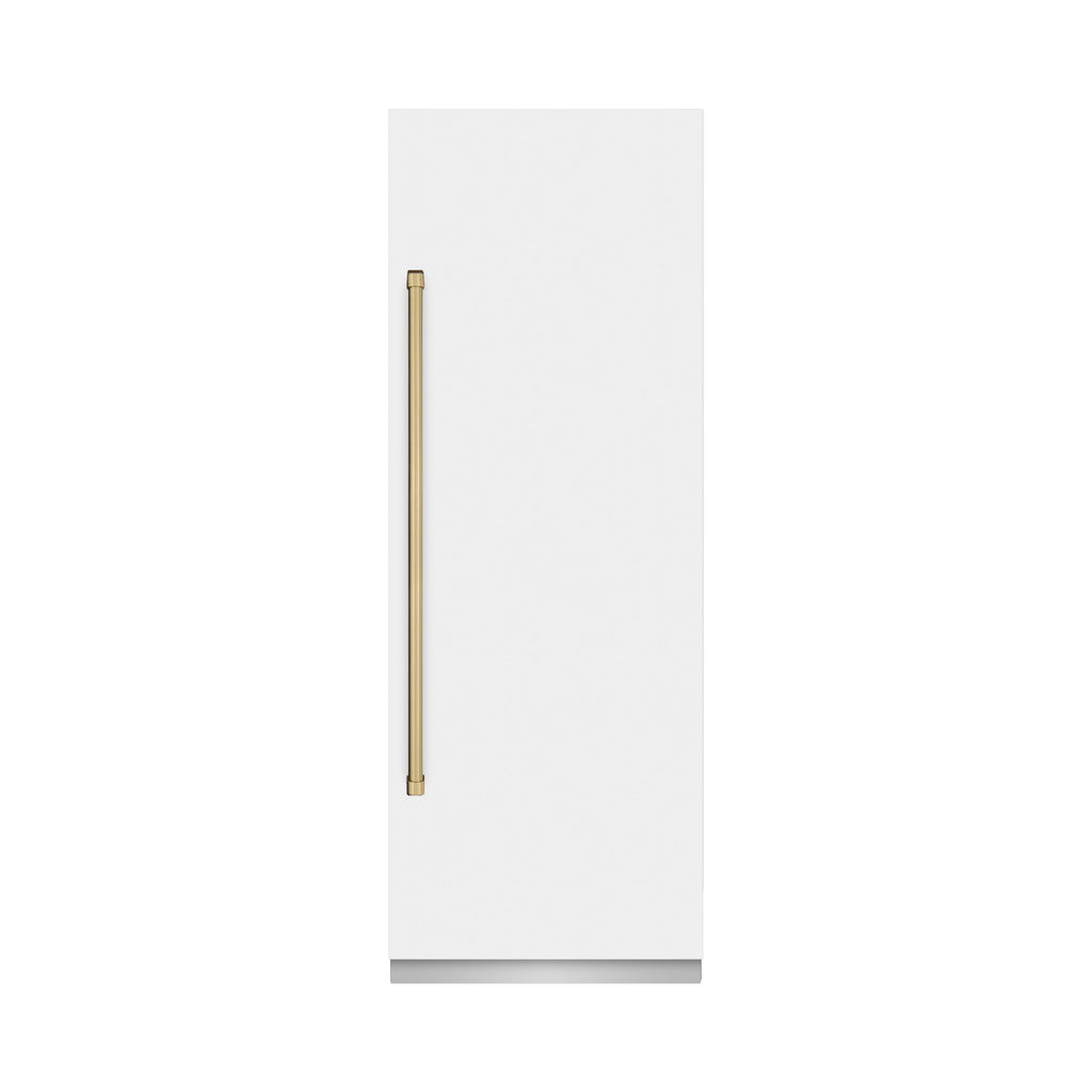 ZLINE 30 in. Column Refrigerator 16.7 cu. ft. White Matte with Graphite Gray Interior & Champagne Bronze Accents (RCRVZ-WM-30-CB)