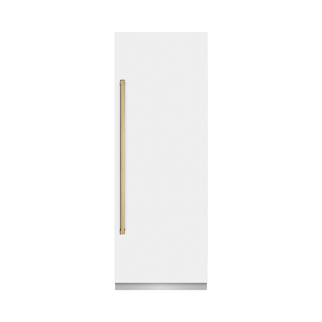 ZLINE 30 in. Column Refrigerator 16.7 cu. ft. White Matte, Graphite Gray Interior, Polished Gold Accents (RCRVZ-WM-30-G)