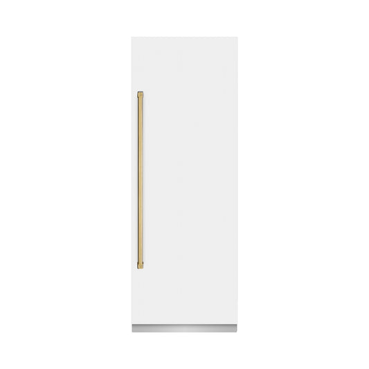ZLINE 30 in. Column Refrigerator 16.7 cu. ft. White Matte, Graphite Gray Interior, Polished Gold Accents (RCRVZ-WM-30-G)