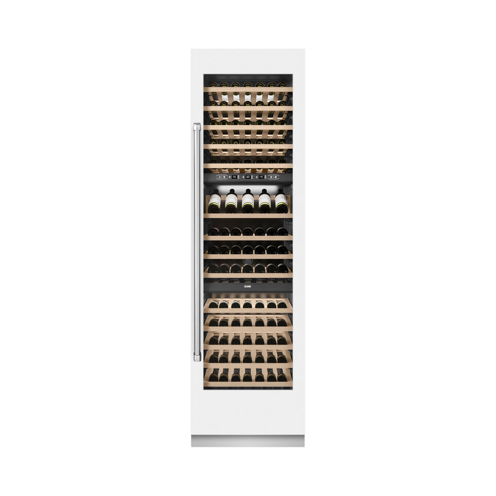 ZLINE 24" 12.4 cu. ft. Triple Zone 100 Bottle Column Wine Cooler in White Matte, RCWV-WM-24