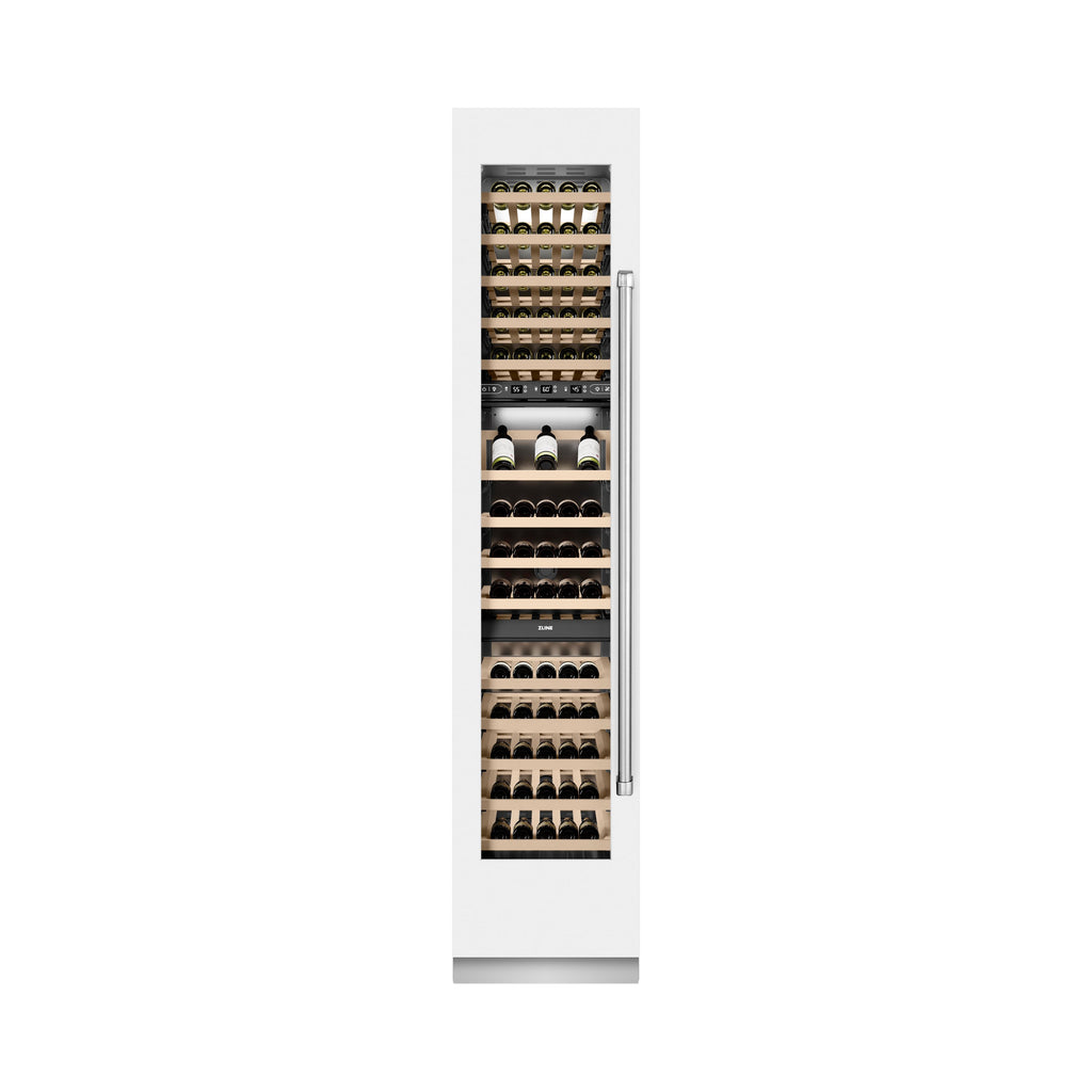 ZLINE 18" 9.0 cu. ft. Triple Zone 68 Bottle Left Hinge Column Wine Cooler in White Matte, RCWVL-WM-18