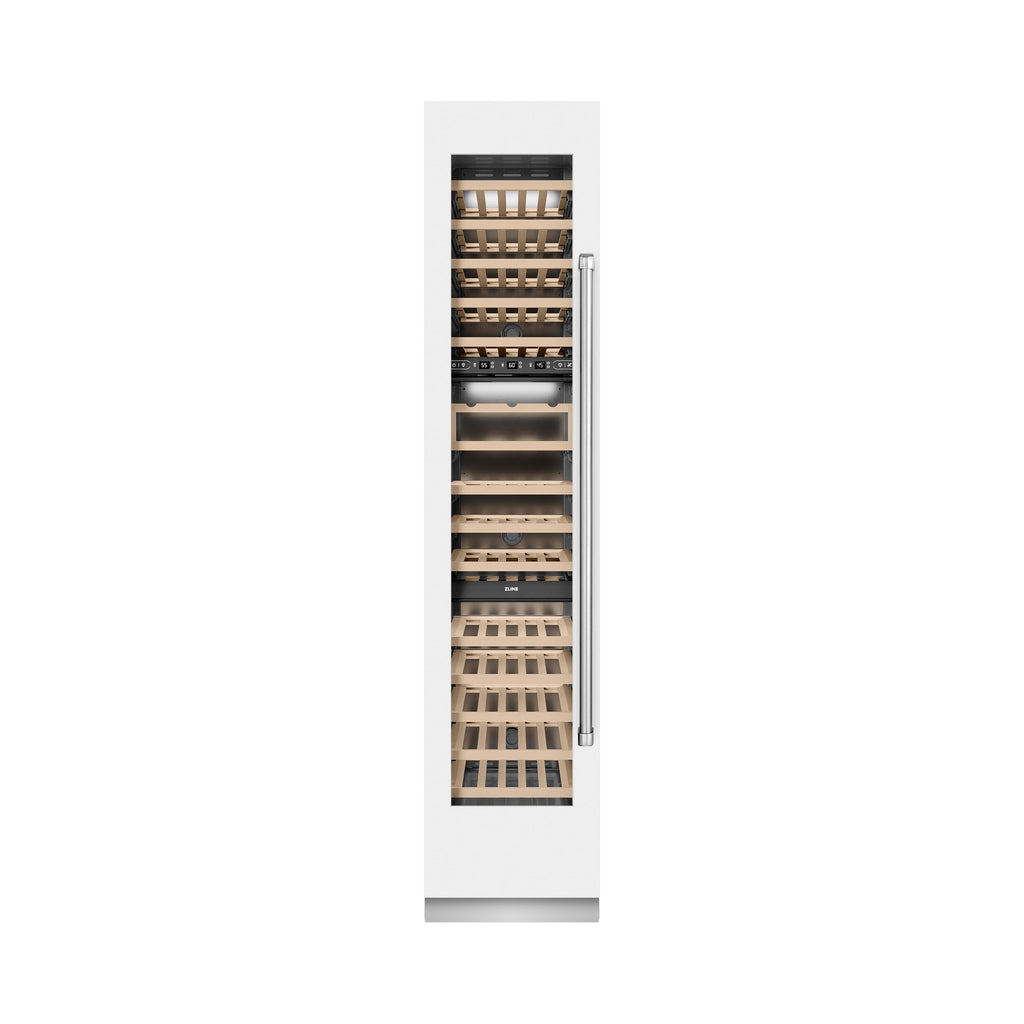 ZLINE 18" 9.0 cu. ft. Triple Zone 68 Bottle Left Hinge Column Wine Cooler in White Matte, RCWVL-WM-18