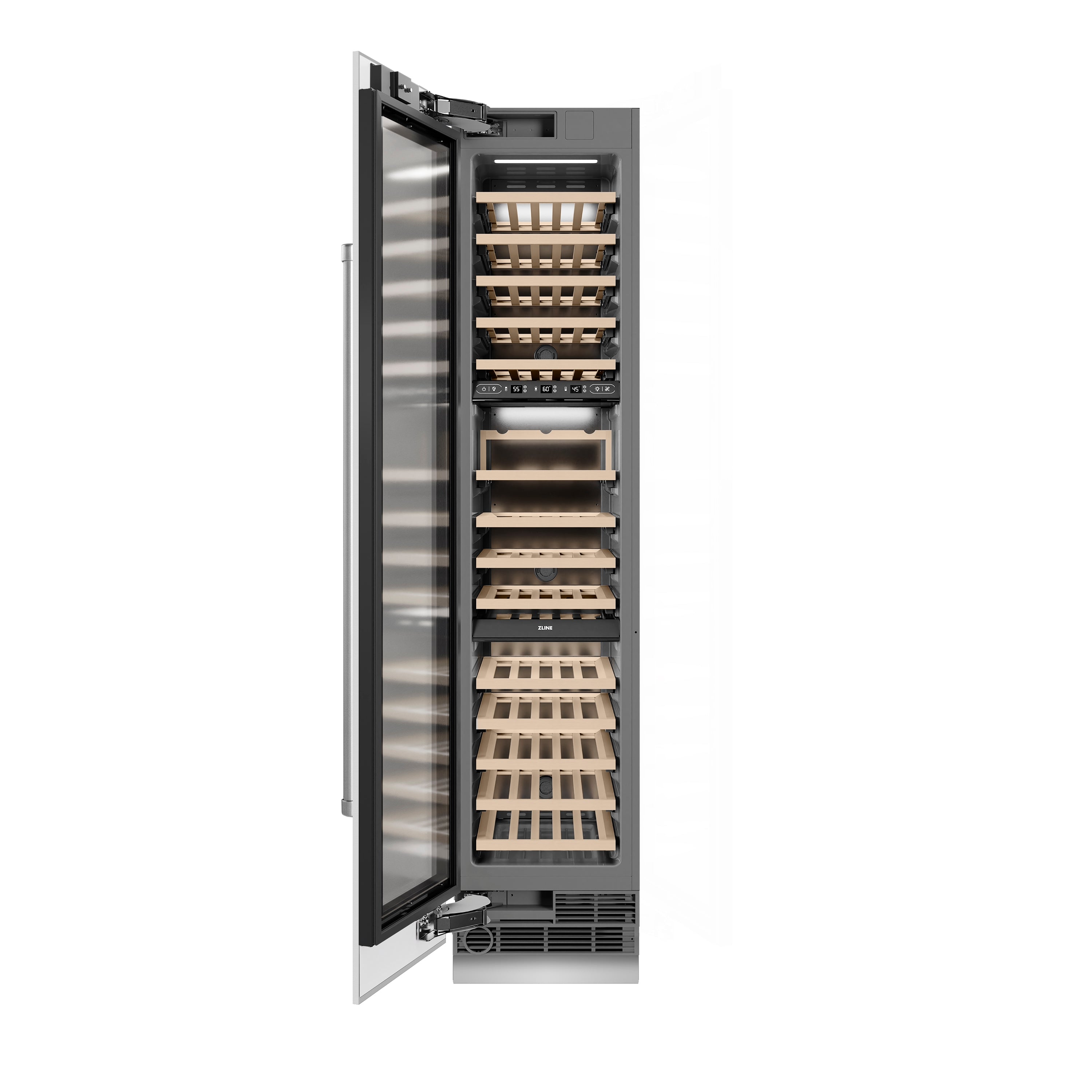 ZLINE 18" 9.0 cu. ft. Triple Zone 68 Bottle Left Hinge Column Wine Cooler in White Matte, RCWVL-WM-18
