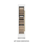 ZLINE Autograph 18" 9.0 cu. ft. Triple Zone 68 Bottle Left Hinge Column Wine Cooler in White Matte with Champagne Bronze Accents, RCWVLZ-WM-18-CB