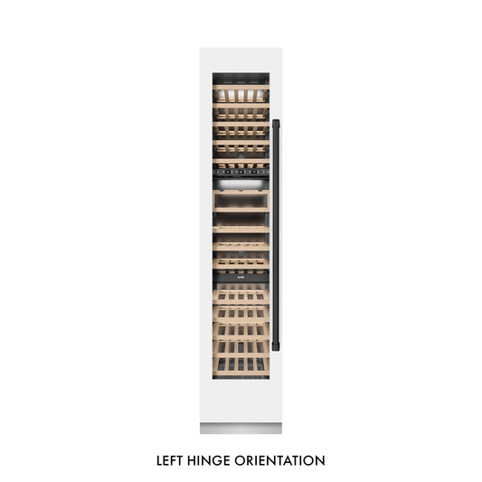 ZLINE Autograph 18" 9.0 cu. ft. Triple Zone 68 Bottle Left Hinge Column Wine Cooler in White Matte with Matte Black Accents, RCWVLZ-WM-18-MB