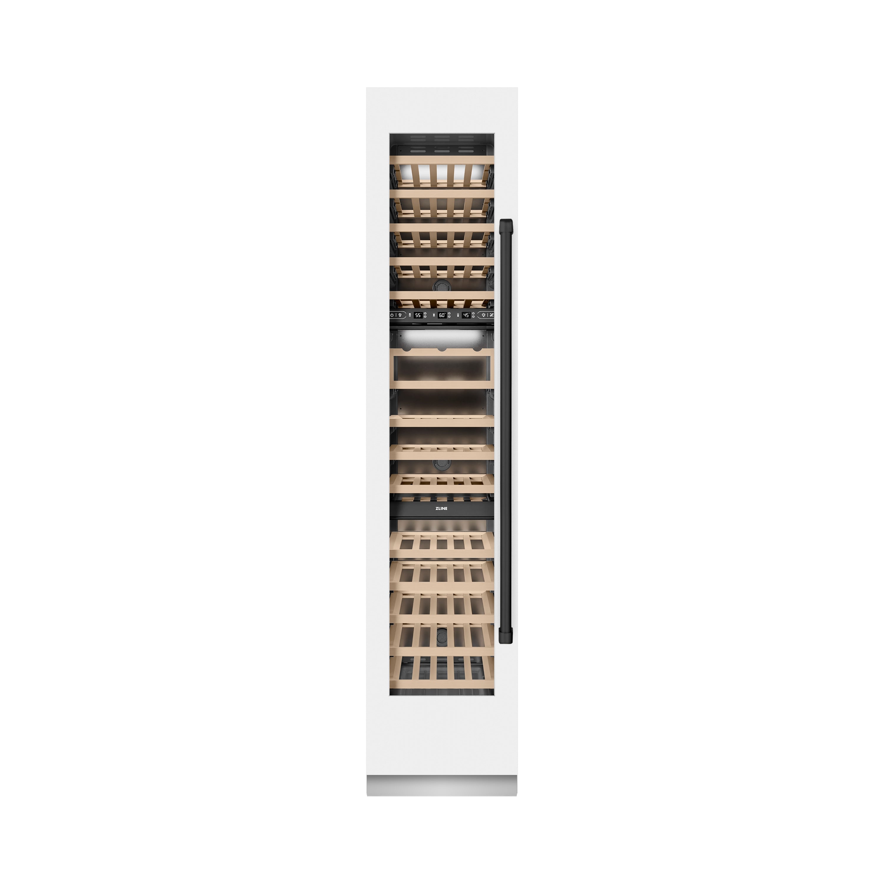 ZLINE Autograph 18" 9.0 cu. ft. Triple Zone 68 Bottle Left Hinge Column Wine Cooler in White Matte with Matte Black Accents, RCWVLZ-WM-18-MB