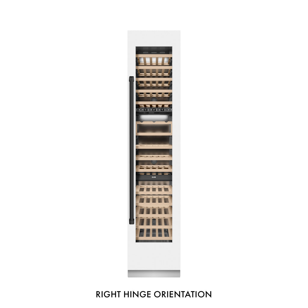 ZLINE Autograph 18" 9.0 cu. ft. Triple Zone 68 Bottle Right Hinge Column Wine Cooler in White Matte with Matte Black Accents, RCWVRZ-WM-18-MB