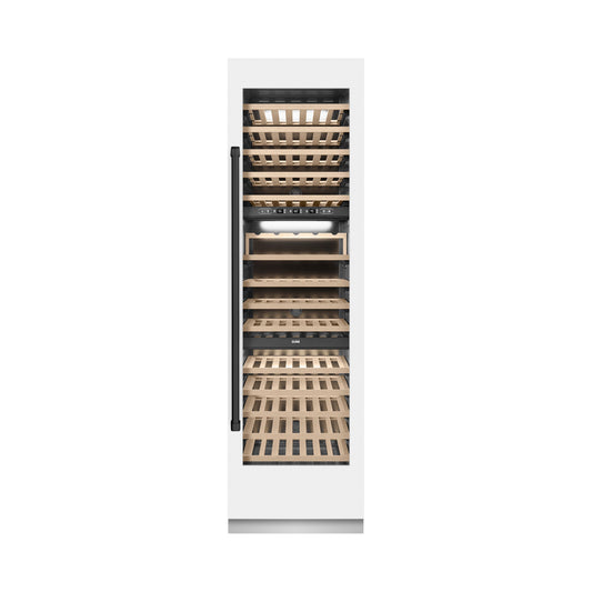 ZLINE Autograph 24" 12.4 cu. ft. Triple Zone 100 Bottle Column Wine Cooler in White Matte and Matte Black Accents, RCWVZ-WM-24-MB