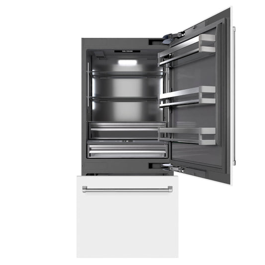 ZLINE 36" Built-In Bottom Freezer Refrigerator 19.8 cu. ft. Water Dispenser Ice Maker White Matte Graphite Gray Interior (GRBIT-WM-36)