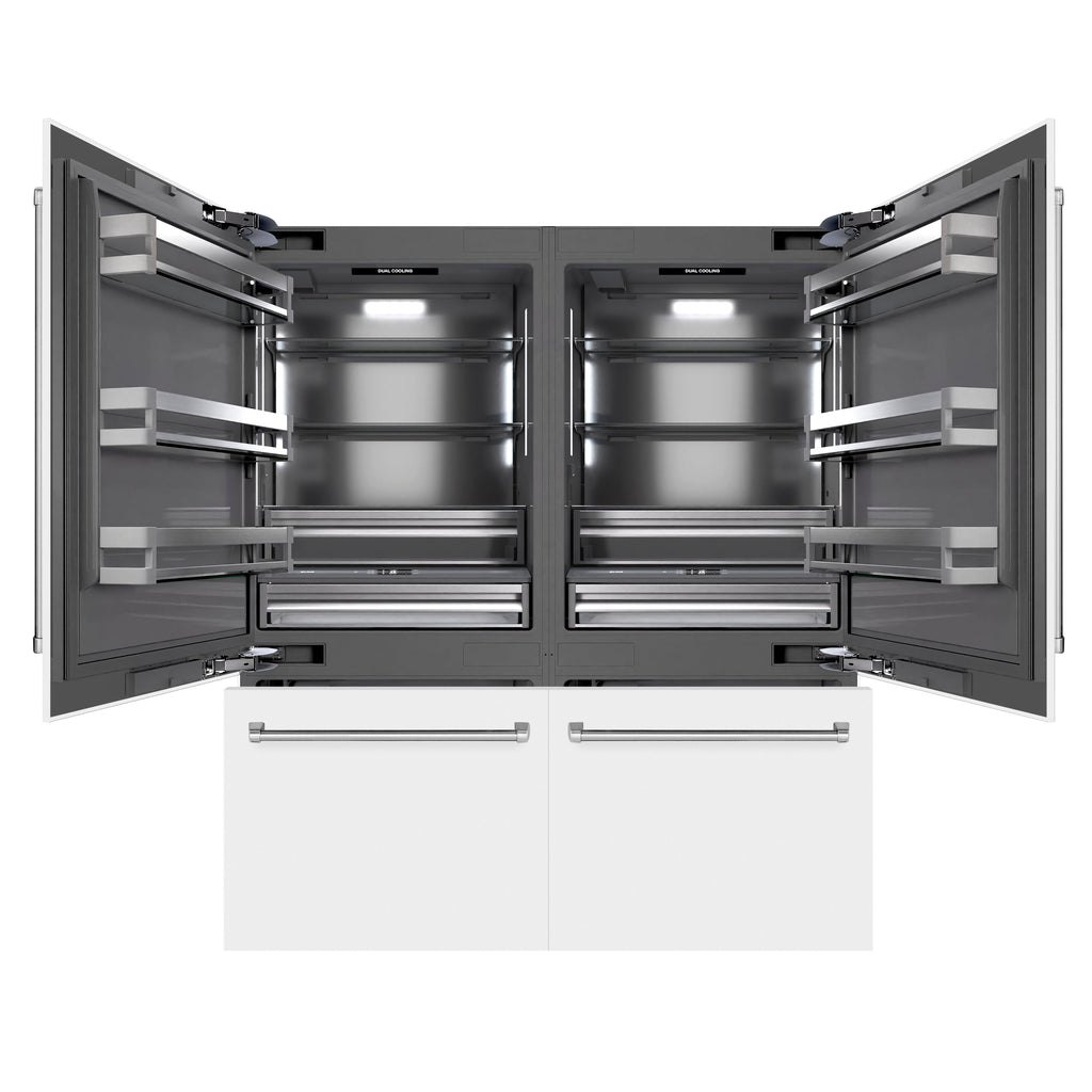 ZLINE 72 in French Door Built-In Bottom Freezer Refrigerator 39.6 Cu. Ft. Dual Ice Makers Water Dispensers White Matte Graphite Gray Interior (GRBIT-WM-72)