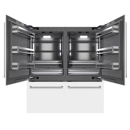 ZLINE 72 in French Door Built-In Bottom Freezer Refrigerator 39.6 Cu. Ft. Dual Ice Makers Water Dispensers White Matte Graphite Gray Interior (GRBIT-WM-72)