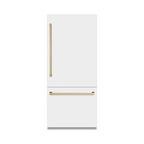 ZLINE 36" Built-In Bottom Freezer Refrigerator 19.8 cu. ft. Water Dispenser Ice Maker White Matte Graphite Gray Interior Champagne Bronze Accents (GRBITZ-WM-36-CB)