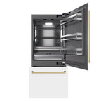 ZLINE 36" Built-In Bottom Freezer Refrigerator 19.8 cu. ft. Water Dispenser Ice Maker White Matte Graphite Gray Interior Champagne Bronze Accents (GRBITZ-WM-36-CB)