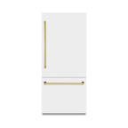 ZLINE 36 in. Built-In Bottom Freezer Refrigerator 19.8 Cu. Ft. Water Dispenser Ice Maker White Matte Polished Gold Accents (GRBITZ-WM-36-G)