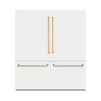 ZLINE 72 in. French Door Built-In Bottom Freezer Refrigerator 39.6 cu. ft. Water Dispensers, Ice Makers, White Matte, Champagne Bronze Accents (GRBITZ-WM-72-CB)