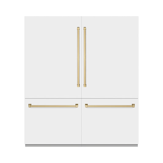 ZLINE 72 in. French Door Built-In Bottom Freezer Refrigerator 39.6 cu. ft. Water Dispensers, Ice Makers, White Matte, Champagne Bronze Accents (GRBITZ-WM-72-CB)