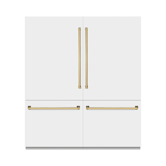 ZLINE 72 in. French Door Built-In Bottom Freezer Refrigerator 39.6 cu. ft. Water Dispensers Ice Makers White Matte Polished Gold Accents (GRBITZ-WM-72-G)