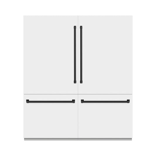 ZLINE 72 in. French Door Built-In Bottom Freezer Refrigerator 39.6 cu. ft. Water Dispensers, Ice Makers, White Matte, Matte Black Accents (GRBITZ-WM-72-MB)