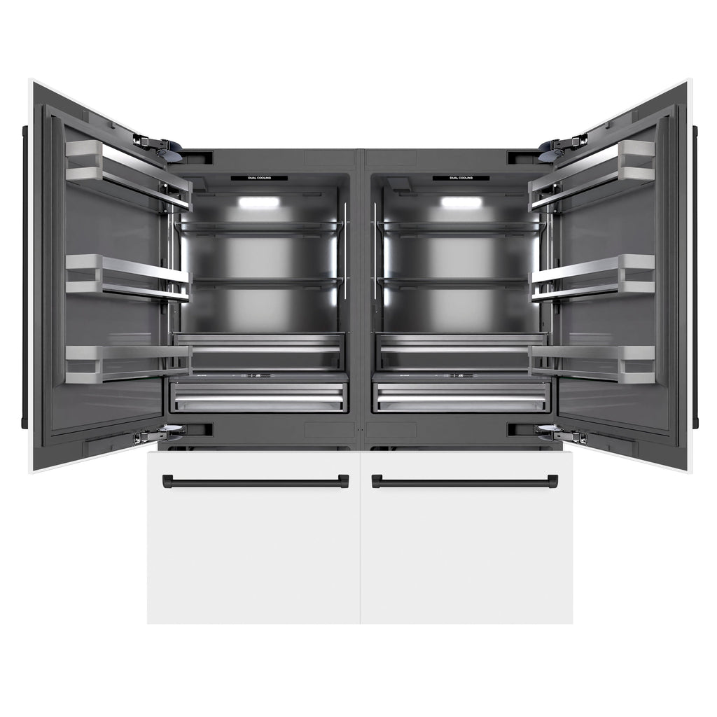 ZLINE 72 in. French Door Built-In Bottom Freezer Refrigerator 39.6 cu. ft. Water Dispensers, Ice Makers, White Matte, Matte Black Accents (GRBITZ-WM-72-MB)
