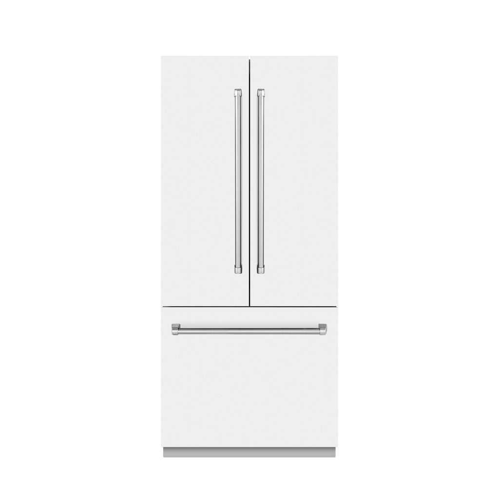 ZLINE 36 in. French Door Built-In Bottom Freezer Refrigerator 19.6 Cu. Ft. Water Dispenser Ice Maker White Matte Graphite Gray Interior (GRBIV-WM-36)
