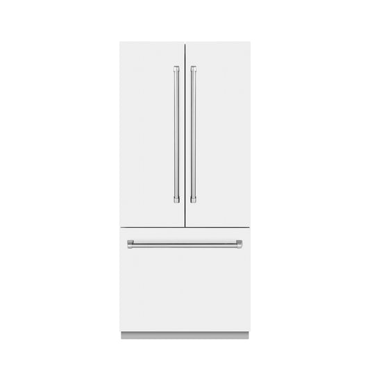 ZLINE 36 in. French Door Built-In Bottom Freezer Refrigerator 19.6 Cu. Ft. Water Dispenser Ice Maker White Matte Graphite Gray Interior (GRBIV-WM-36)
