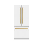 ZLINE 36 in. French Door Built-In Bottom Freezer Refrigerator 19.6 Cu. Ft. Water Dispenser Ice Maker White Matte Graphite Gray Interior Champagne Bronze Accents (GRBIVZ-WM-36-CB)
