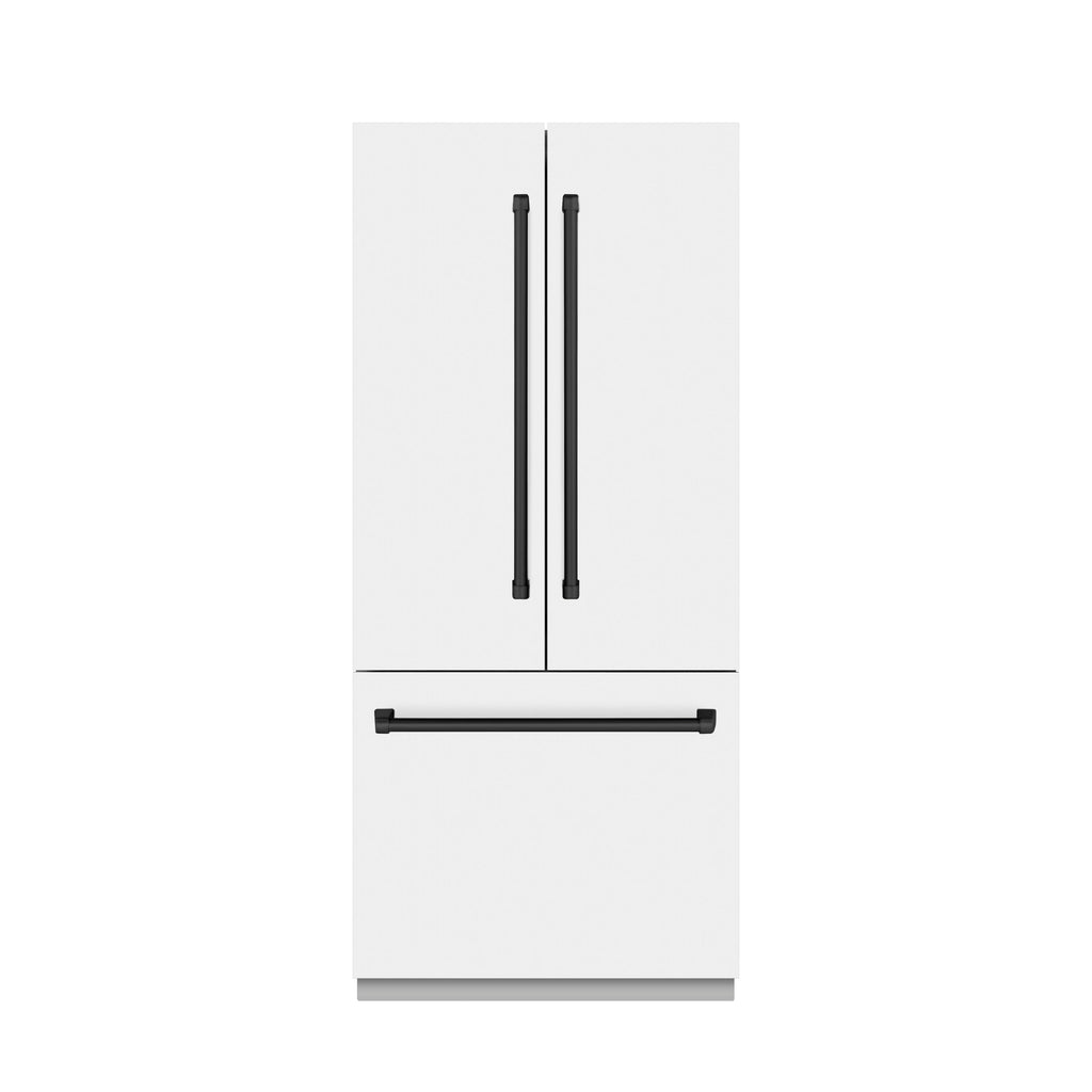 ZLINE 36-Inch Built-In French Door Refrigerator 19.6 Cu. Ft. Bottom Freezer Water Dispenser Ice Maker White Matte Matte Black Accents (GRBIVZ-WM-36-MB)