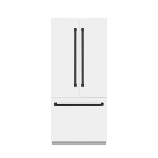 ZLINE 36-Inch Built-In French Door Refrigerator 19.6 Cu. Ft. Bottom Freezer Water Dispenser Ice Maker White Matte Matte Black Accents (GRBIVZ-WM-36-MB)