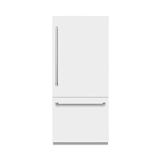 ZLINE 36 in Built-In Bottom Freezer Refrigerator 19.8 cu. ft. White Matte Water Dispenser Ice Maker (RBIT-WM-36)