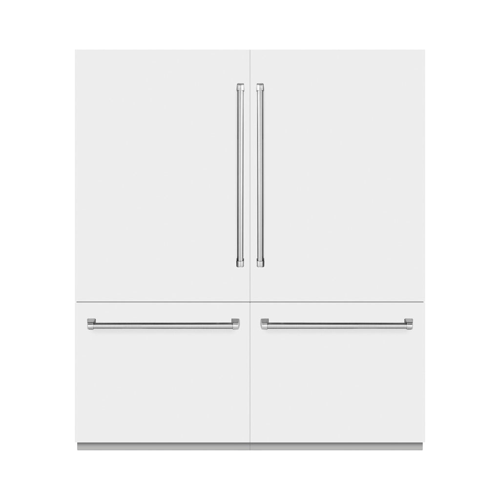 ZLINE 72 in. Built-In French Door Refrigerator 39.6 cu. ft. Bottom Freezer Water Dispensers Ice Makers White Matte (RBIT-WM-72)
