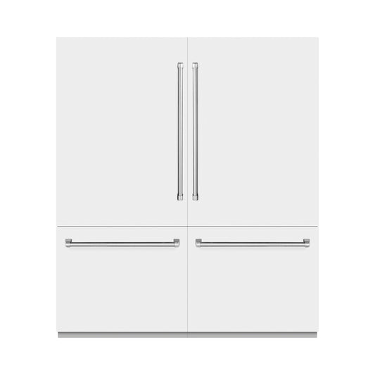ZLINE 72 in. Built-In French Door Refrigerator 39.6 cu. ft. Bottom Freezer Water Dispensers Ice Makers White Matte (RBIT-WM-72)