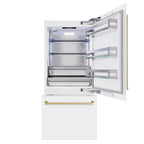 ZLINE 36 in. Built-In Bottom Freezer Refrigerator 19.8 cu. ft. Water Dispenser Ice Maker White Matte Champagne Bronze (RBITZ-WM-36-CB)