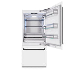 ZLINE 36 in. Built-In Bottom Freezer Refrigerator 19.8 Cu. Ft. White Matte with Water Dispenser, Ice Maker, Matte Black Accents (RBITZ-WM-36-MB)