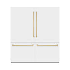 ZLINE 72 in. Built-In French Door Bottom Freezer Refrigerator 39.6 cu. ft. White Matte with Water Dispensers, Ice Makers, Champagne Bronze Accents (RBITZ-WM-72-CB)