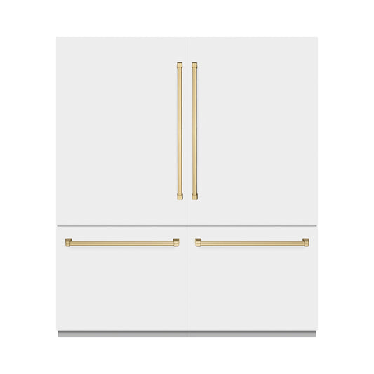 ZLINE 72 in. Built-In French Door Bottom Freezer Refrigerator 39.6 cu. ft. White Matte with Water Dispensers, Ice Makers, Champagne Bronze Accents (RBITZ-WM-72-CB)
