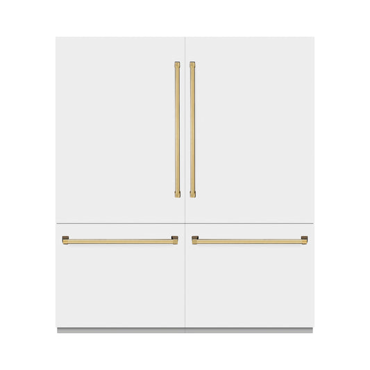ZLINE 72 in. French Door Built-In Bottom Freezer Refrigerator 39.6 Cu. Ft. White Matte with Water Dispensers, Ice Makers, Polished Gold Accents (RBITZ-WM-72-G)