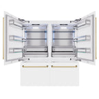 ZLINE 72 in. French Door Built-In Bottom Freezer Refrigerator 39.6 Cu. Ft. White Matte with Water Dispensers, Ice Makers, Polished Gold Accents (RBITZ-WM-72-G)