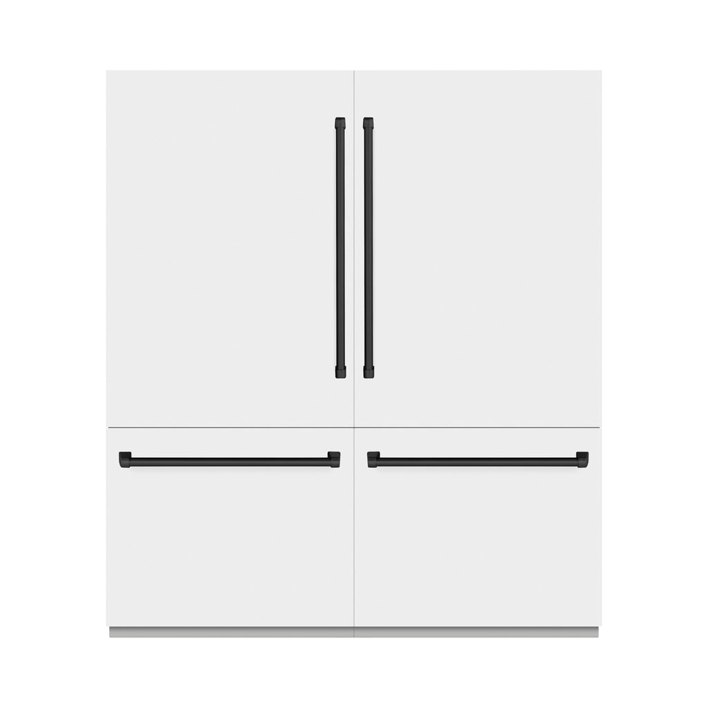 ZLINE 72 in. French Door Built-In Bottom Freezer Refrigerator 39.6 Cu. Ft. White Matte with Water Dispensers, Ice Makers, Matte Black Accents (RBITZ-WM-72-MB)