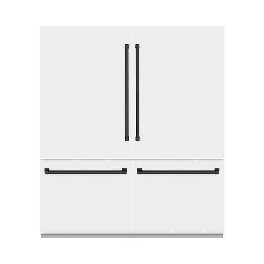 ZLINE 72 in. French Door Built-In Bottom Freezer Refrigerator 39.6 Cu. Ft. White Matte with Water Dispensers, Ice Makers, Matte Black Accents (RBITZ-WM-72-MB)