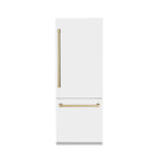 ZLINE 30-Inch Built-In Refrigerator 16.1 cu. ft. Internal Water & Ice Dispenser White Matte with Champagne Bronze Accents (RBIVZ-WM-30-CB)