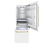 ZLINE 30-Inch Built-In Refrigerator 16.1 cu. ft. Internal Water & Ice Dispenser White Matte with Champagne Bronze Accents (RBIVZ-WM-30-CB)