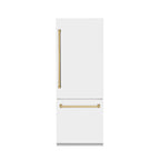 ZLINE 30-Inch Built-In Refrigerator 16.1 Cu. Ft. Internal Water & Ice Dispenser White Matte with Gold Accents (RBIVZ-WM-30-G)